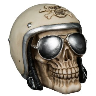 Spardose Totenkopf mit Motorradhelm und Sonnenbrille