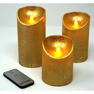 3er Set LED Kerzen gold mit Fernbedienung
