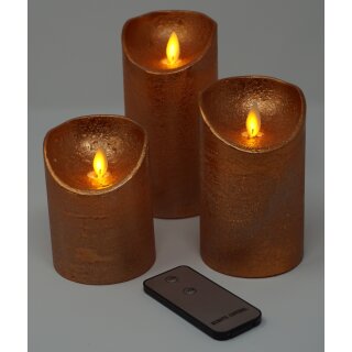 3er Set LED Kerzen kupfer mit Fernbedienung
