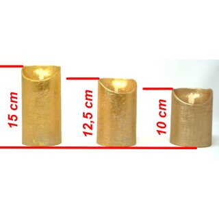 LED Stumpenkerze gold mit Timer + Einschaltautomatic