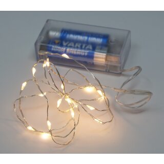 Lichterkette mit 20 Micro LED warmwei&szlig; 100 cm Silberdraht Batteriebetrieb