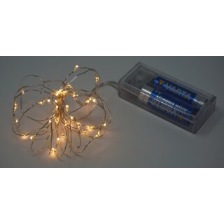 Lichterkette mit 40 Micro LED warmwei&szlig; 200 cm Silberdraht Batteriebetrieb