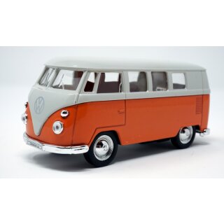 VW Bus T1  Bulli 1963 orange / beige Modellauto mit R&uuml;ckziehmotor 12 cm