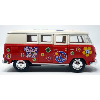 Modellauto VW T1 Bus Peace and Love 1962 rot / beige R&uuml;ckziehmotor
