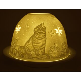 Dom Light K&auml;tzchen Katzen Teelicht Windlicht Blumen Schmetterlinge