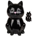 Keramik Spardose Katze schwarz mit Schloss