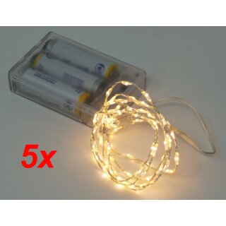 5x Lichterkette mit 66 Micro LED warmwei&szlig; 100 cm Timer Batteriebetrieb