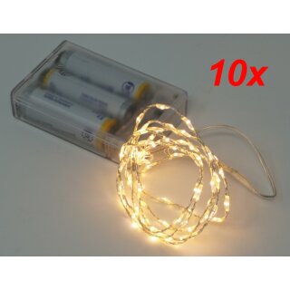 10x Lichterkette mit 66 Micro LED warmwei&szlig; 100 cm Timer Batteriebetrieb