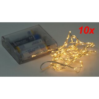 10x Lichterkette mit 132 Micro LED warmwei&szlig; 200 cm Timer Batteriebetrieb