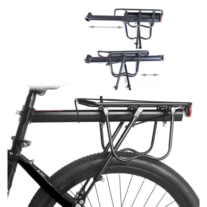 Universal Hinten MTB Fahrrad Gepäckträger mit Rücklicht Alu Schnellspanner