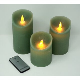 3er Set LED Kerzen JADE GR&Uuml;N mit Fernbedienung