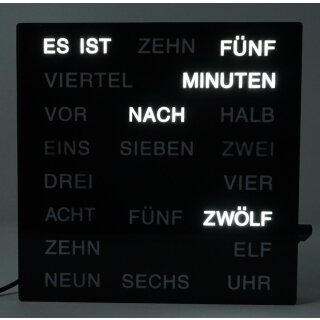 Uhr mit LED Wortanzeige Tischuhr Wortuhr 20 x 20 cm