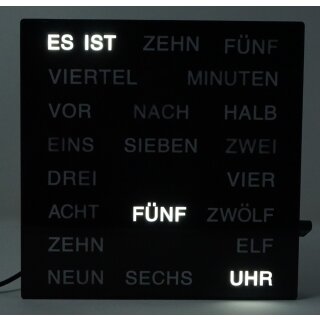 Uhr mit LED Wortanzeige Tischuhr Wortuhr 20 x 20 cm