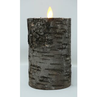 LED Stumpenkerze 12,5 cm Natur-Baumrinde BIRKE DUNKEL Kerze mit Timer