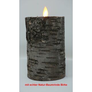 LED Stumpenkerze 12,5 cm Natur-Baumrinde BIRKE DUNKEL Kerze mit Timer