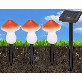 1 Set Solar Leuchte 3 Pilze LED Gartenleuchte Solarbetrieb