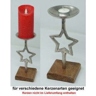 Kerzenst&auml;nder Stern gro&szlig; 25  x 13 cm Kerzenhalter mit Holz-Fu&szlig;