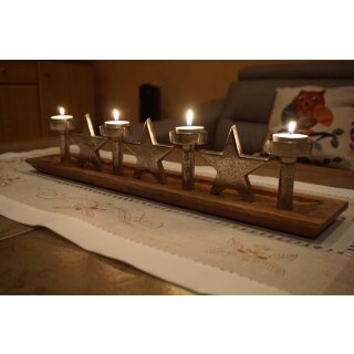 Teelichthalter mit Sterne Kerzenst&auml;nder 53,5 x10 cm mit Holzfu&szlig;