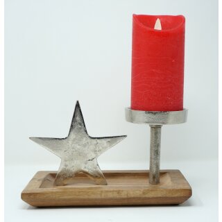 Kerzenst&auml;nder Kerzenhalter mit Stern auf Holz Tablett 24  x 12 cm