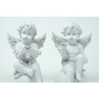 2 Engel wei&szlig; mit Glitzerherz in der Hand auf einer Kugel ca.16 cm aus Polyresin