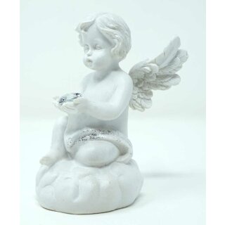 sitzender Engel mit Glitzerherz in der Hand - Herz mit LED Beleuchtung