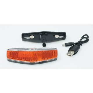 R&uuml;cklicht f&uuml;r Gep&auml;cktr&auml;ger Aufladbar per USB Montageweite 50/80 mm