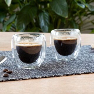 2 Espresso Gl&auml;ser Tassen aus hochwertigem und doppelwandigem Borosilikatglas
